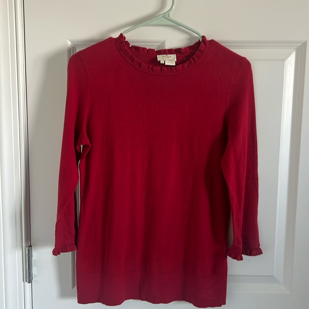 kate spade Red Crewneck Ruffle Trim Sweater